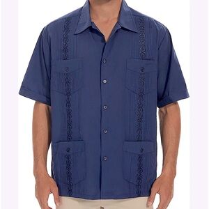 Mens 100% Linen Relaxed Fit Guayabera Short Sleeve Cuban Button Down Shirt
